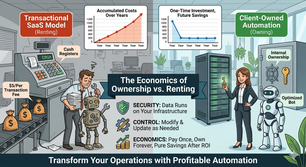 a comparison of an expensive old clunky robot to a new and more efficient robot