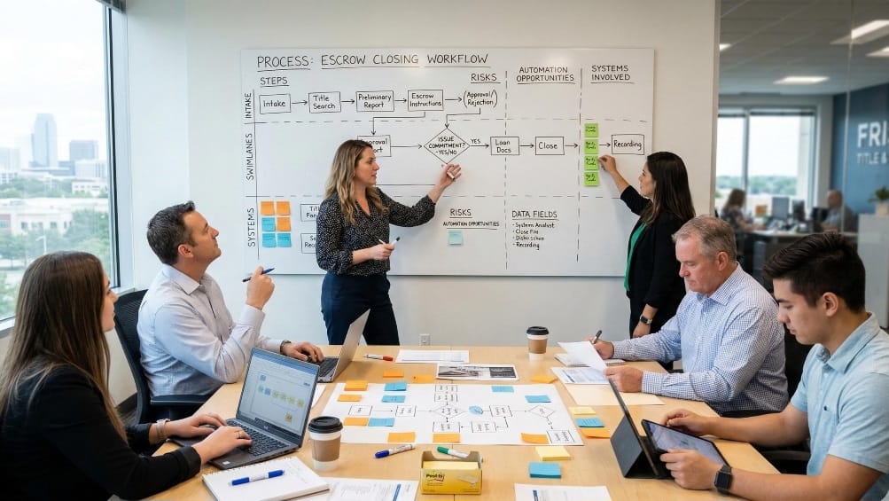 a group of people in an office working on a whiteboard