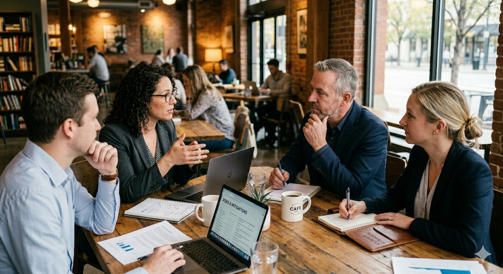 candid business meeting with client